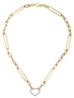 Paperclip Diamond Heart 14K (or 18k upon request) Yellow Gold Chain Neck